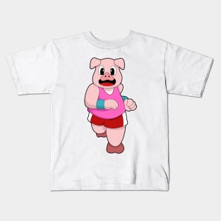 Pig at Running Kids T-Shirt